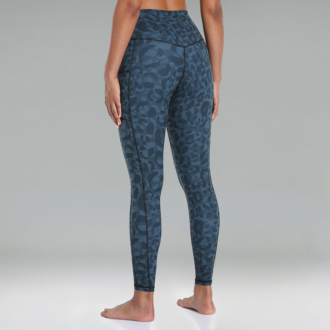 Essential No-Roll High Waisted Leopard Workout Leggings 7/8 w/Pockets