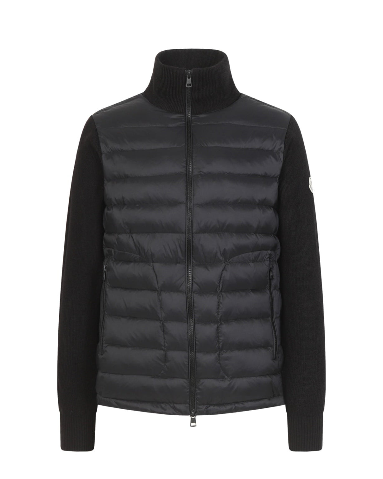 Wool Sleeve Matt Black Hooded Knitted Jacket