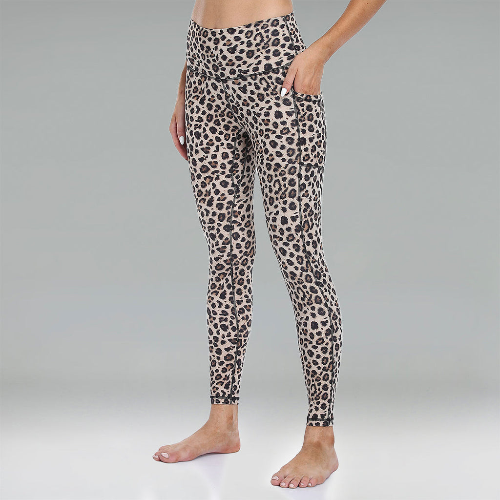 Essential No-Roll High Waisted Leopard Workout Leggings 7/8 w/Pockets