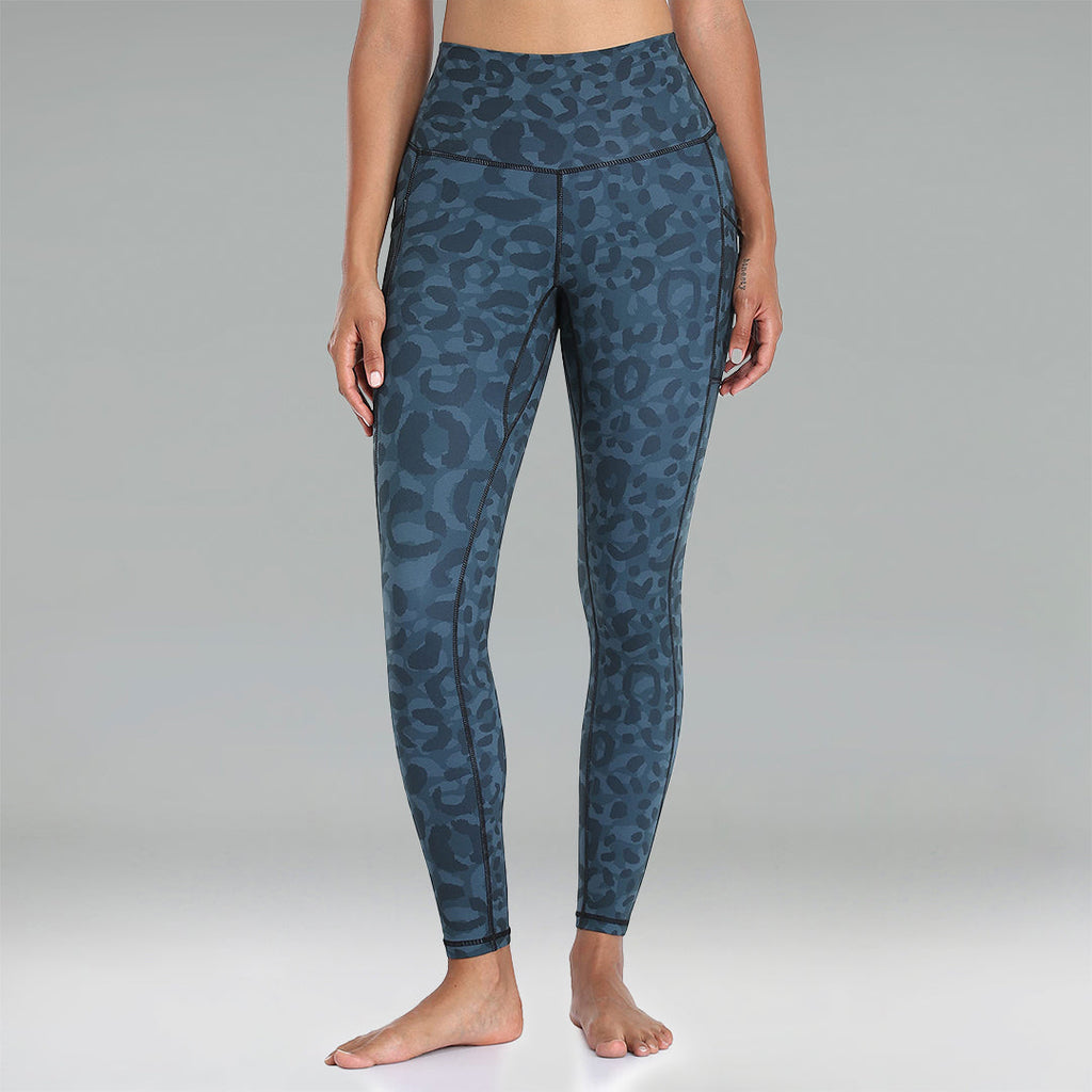 Essential No-Roll High Waisted Leopard Workout Leggings 7/8 w/Pockets