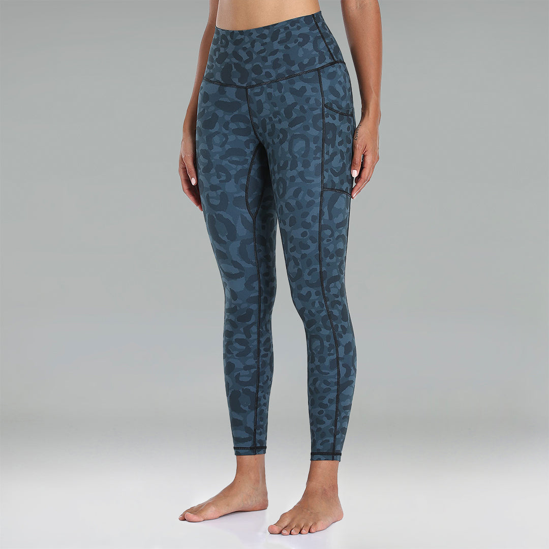 Essential No-Roll High Waisted Leopard Workout Leggings 7/8 w/Pockets