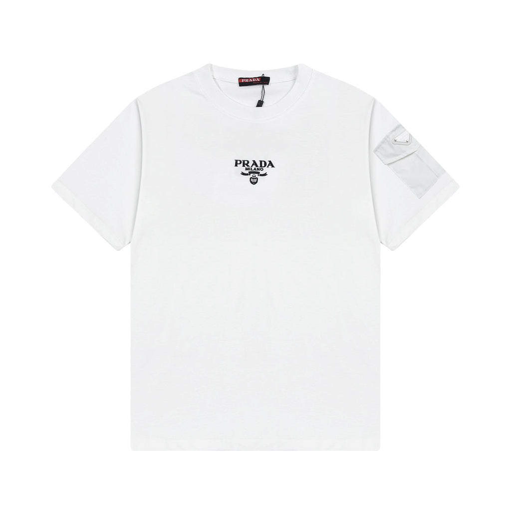 Embroidered crew neck cotton T-shirt