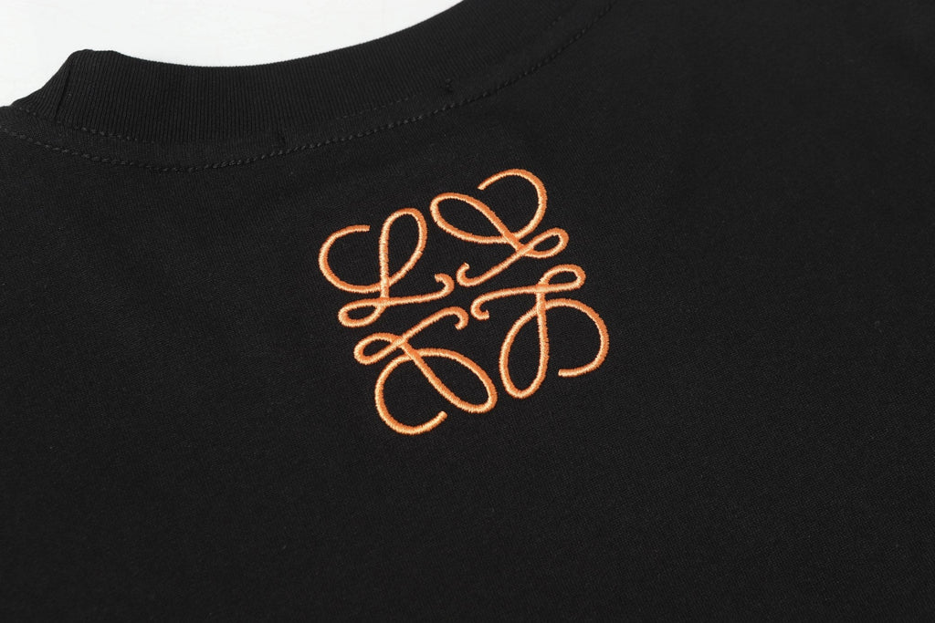 Double-sided embroidered round neck cotton T-shirt