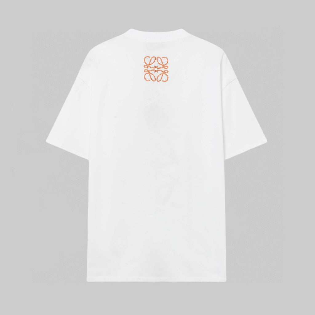 Double-sided embroidered round neck cotton T-shirt