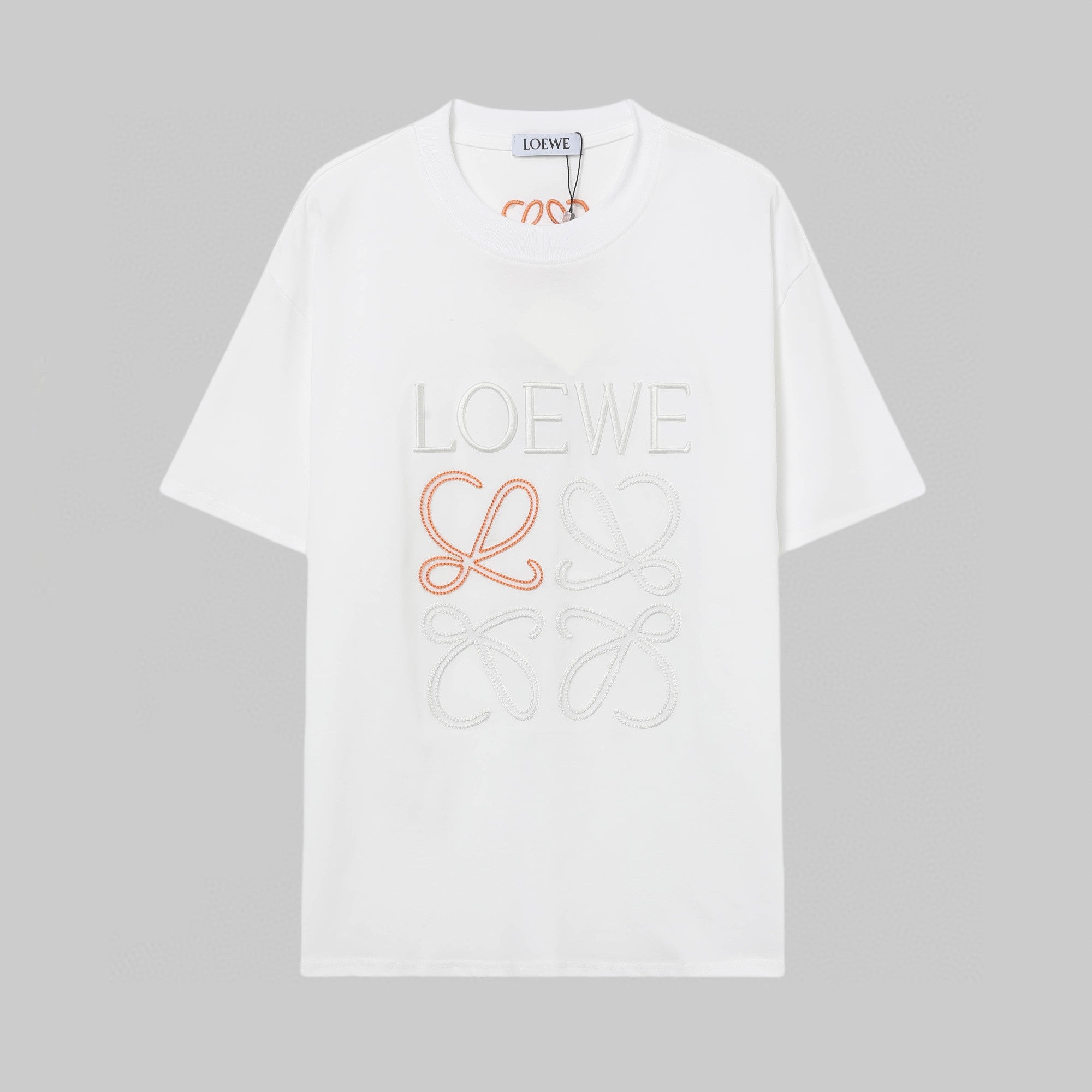 Double-sided embroidered round neck cotton T-shirt