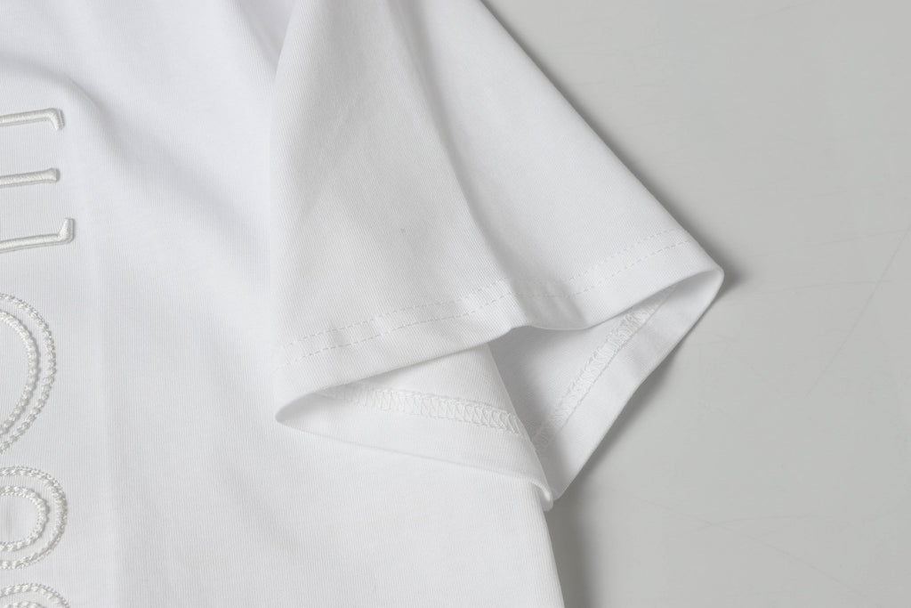 Double-sided embroidered round neck cotton T-shirt