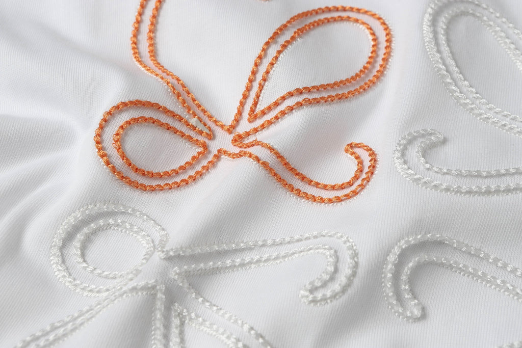 Double-sided embroidered round neck cotton T-shirt