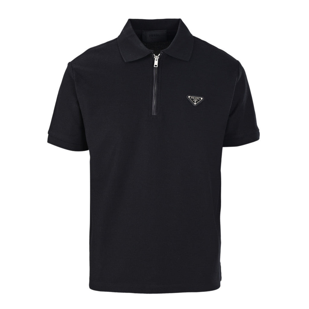 Cotton knit zip-up polo shirt