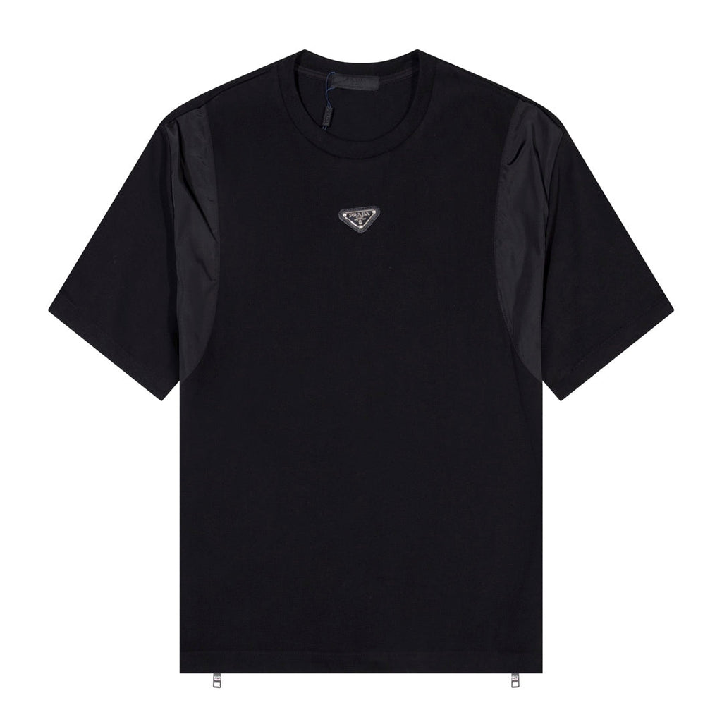 Nylon panelled cotton T-shirt