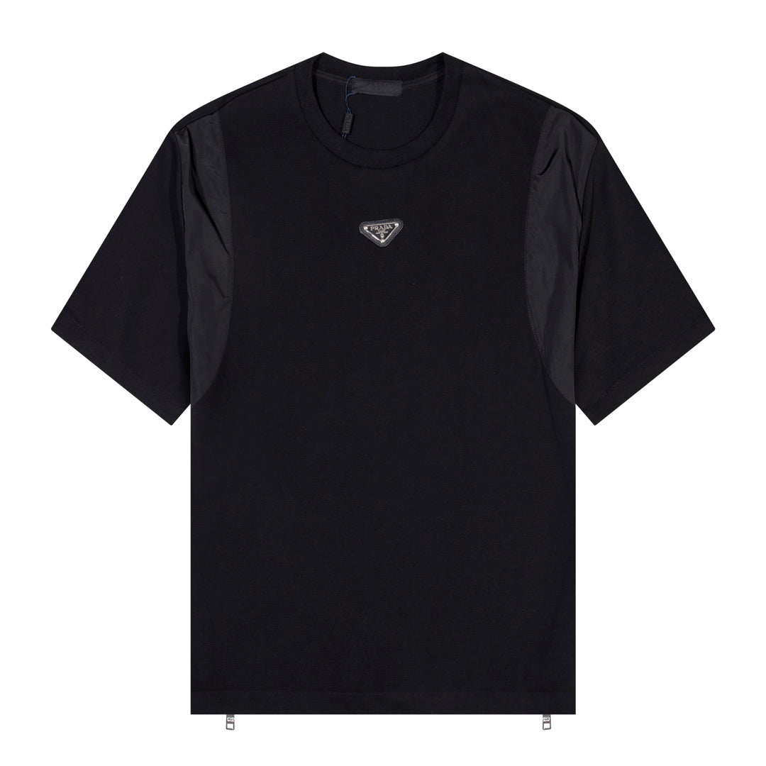 Nylon panelled cotton T-shirt