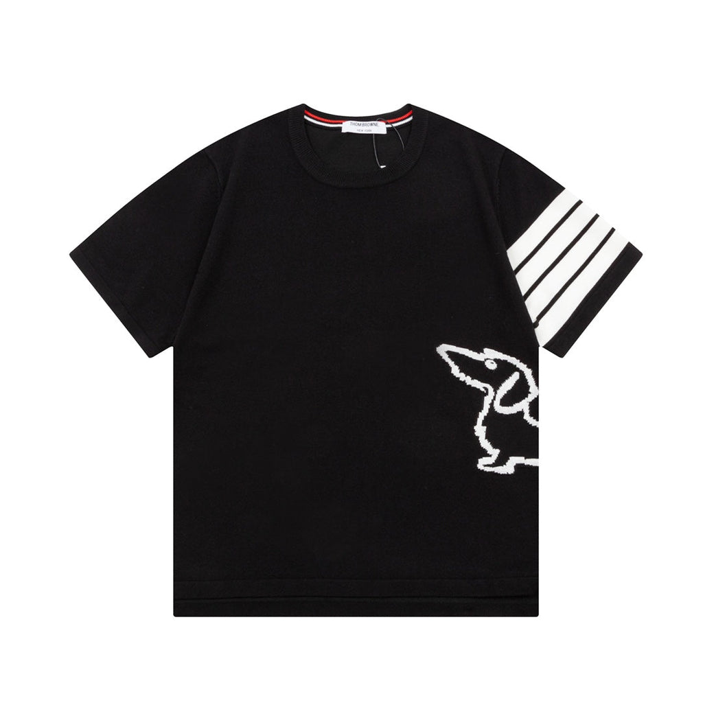 Knitted embroidered crew neck cotton T-shirt