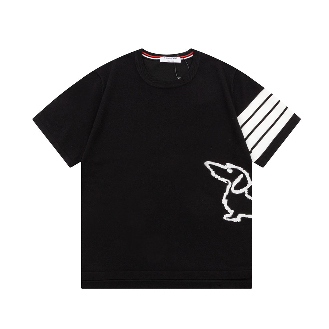 Knitted embroidered crew neck cotton T-shirt