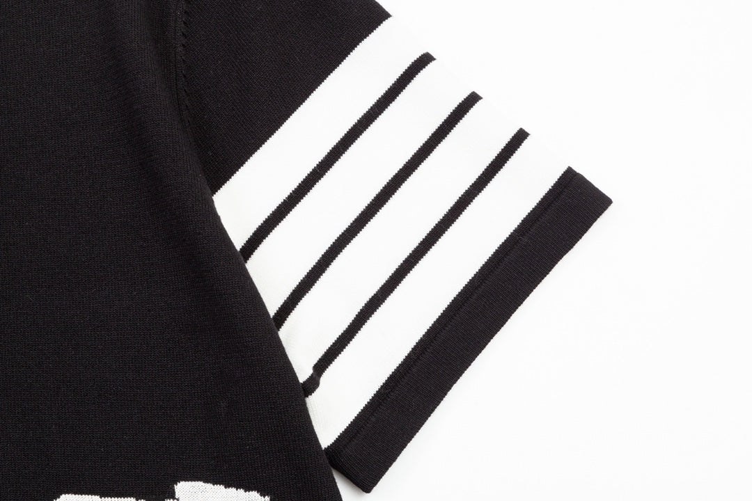 Knitted embroidered crew neck cotton T-shirt