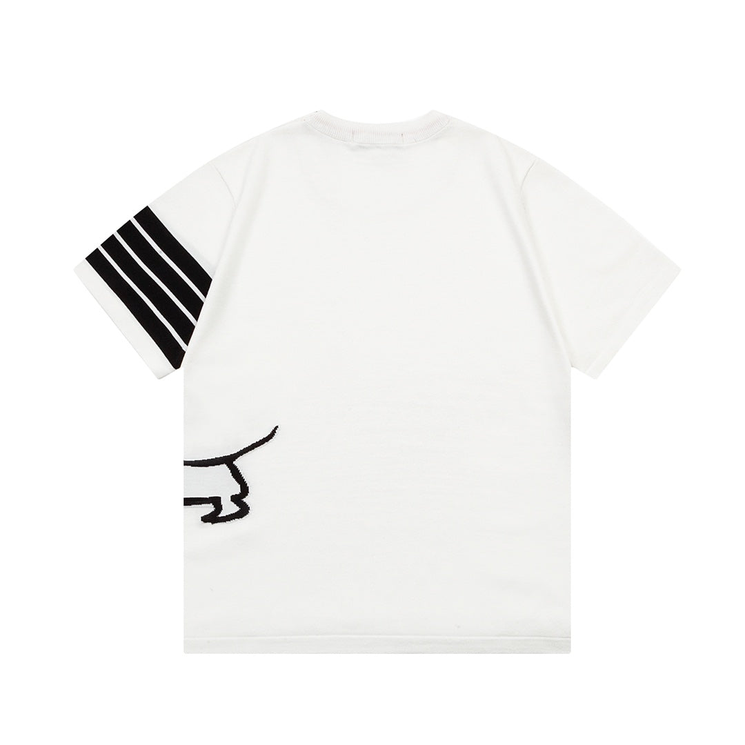 Knitted embroidered crew neck cotton T-shirt