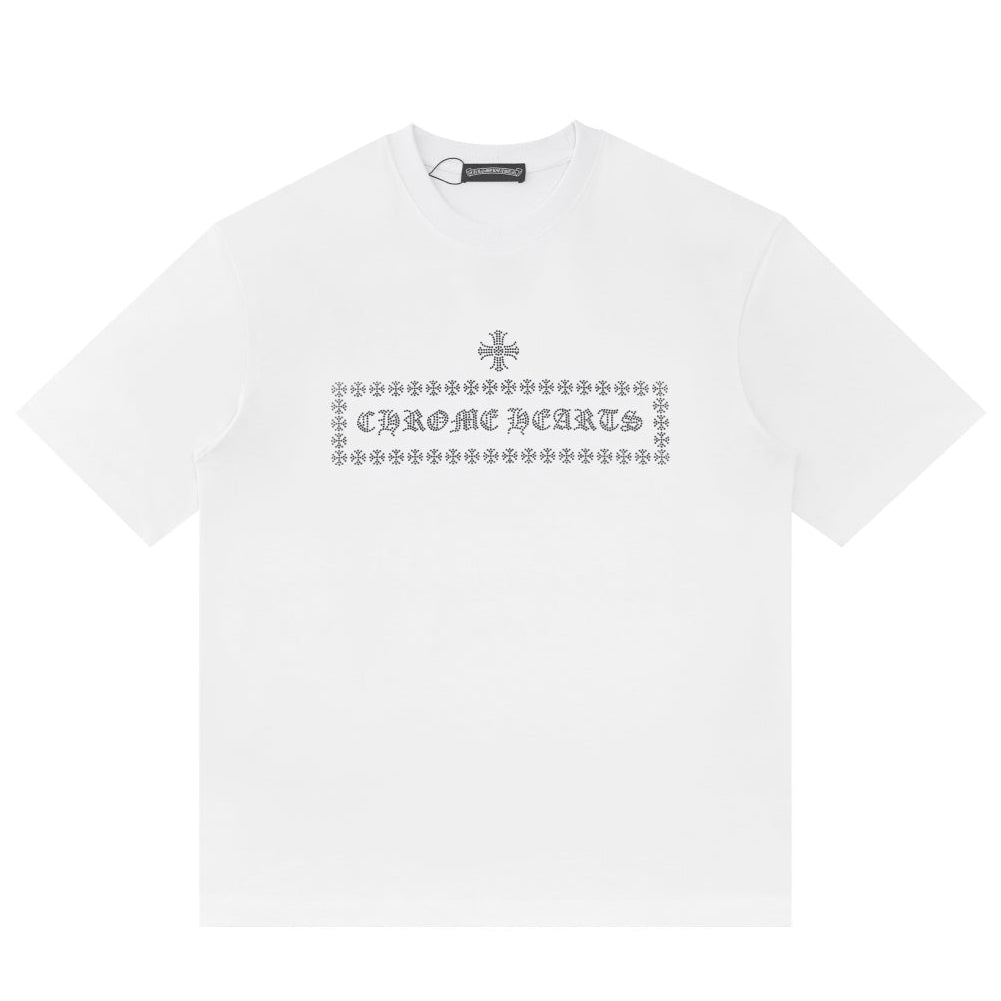 Rhinestone embroidered cotton T-shirt