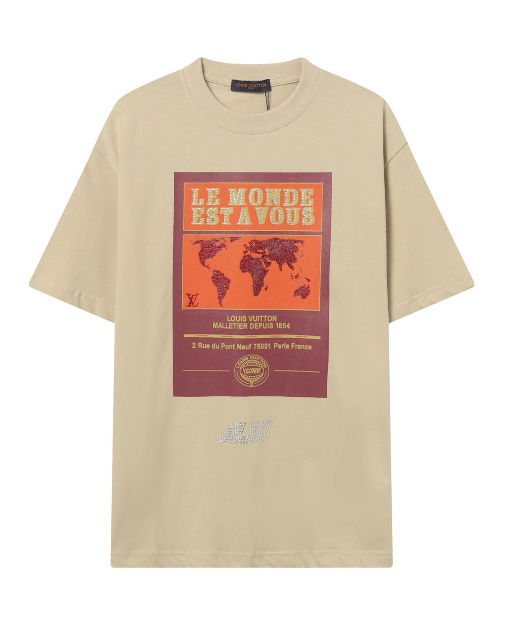 World map print rhinestone T-shirt