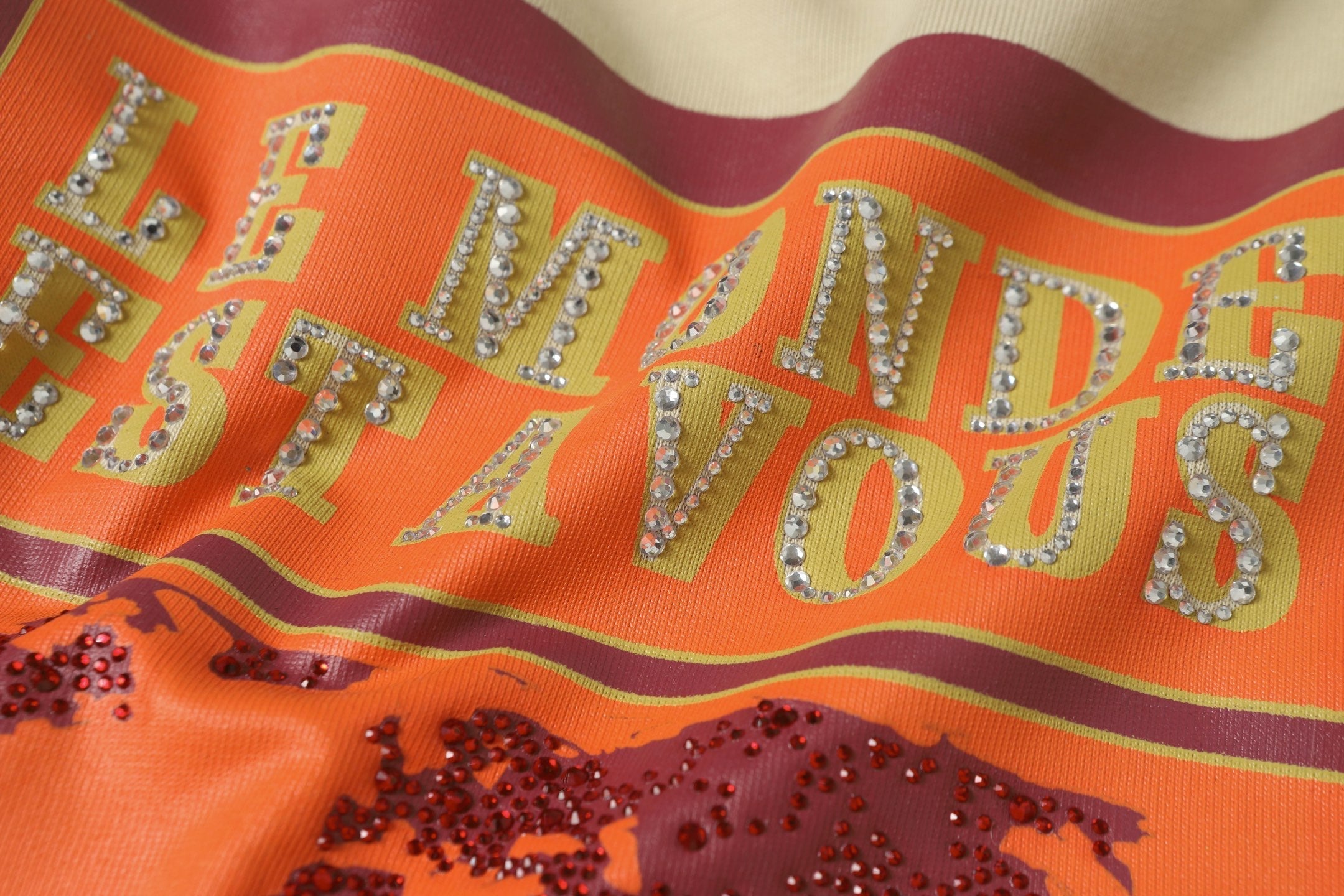 World map print rhinestone T-shirt