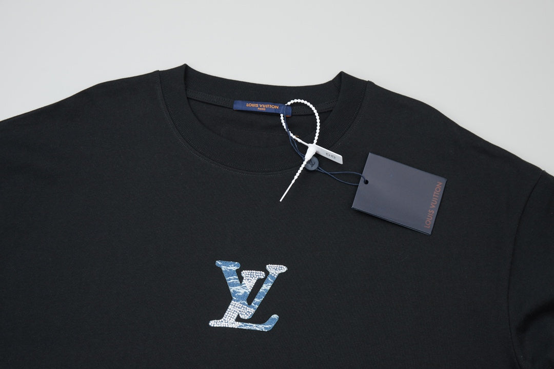 Patchwork crew neck cotton T-shirt