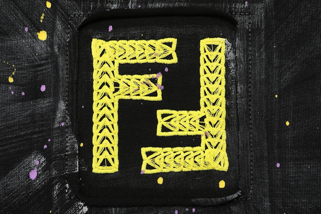 Personalized embroidered ink-splashed cotton T-shirt