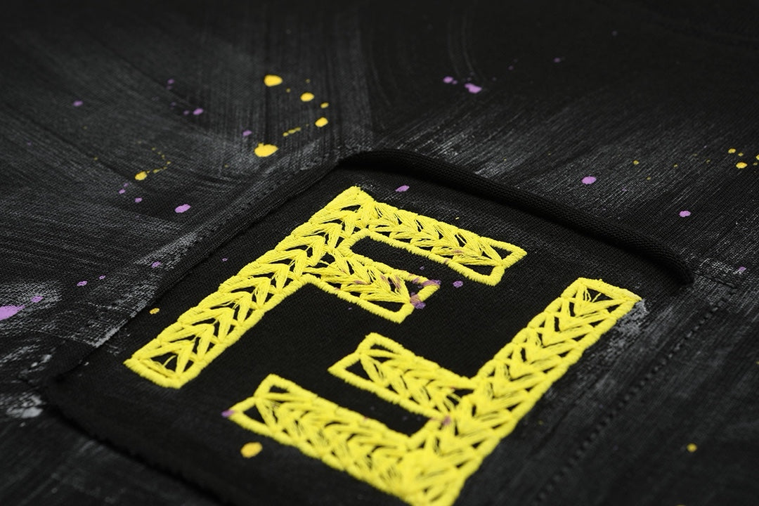 Personalized embroidered ink-splashed cotton T-shirt