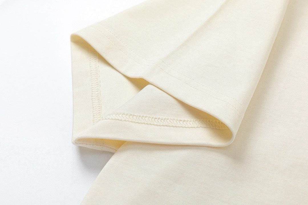 Double-sided embroidered round neck cotton T-shirt