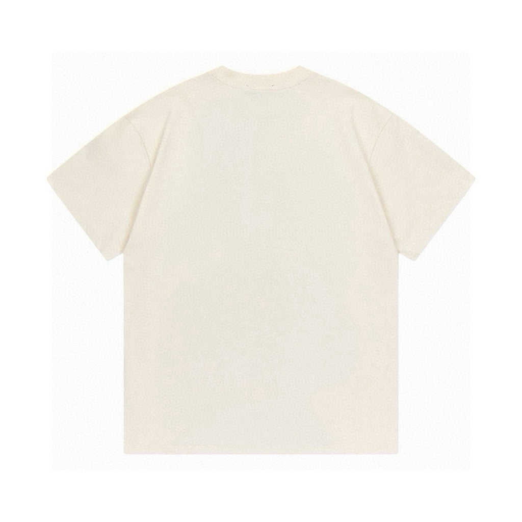 Double-sided embroidered round neck cotton T-shirt