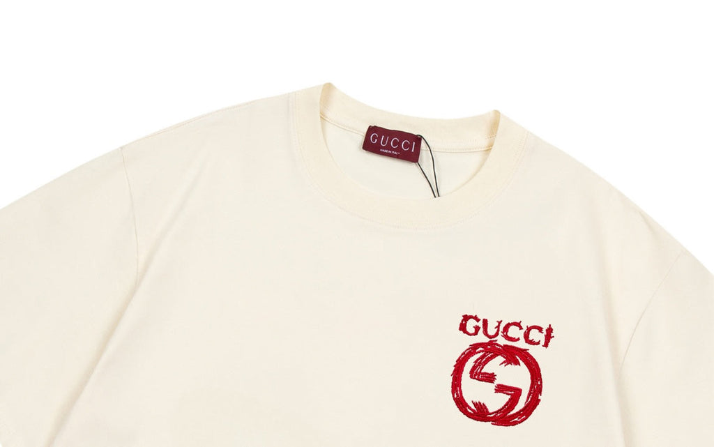 Double-sided embroidered round neck cotton T-shirt