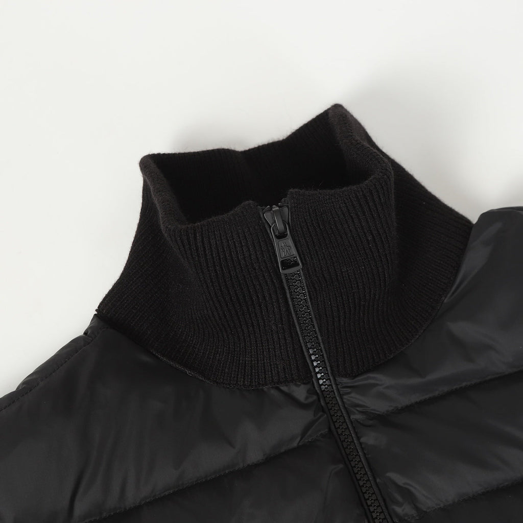 Wool Sleeve Matt Black Hooded Knitted Jacket