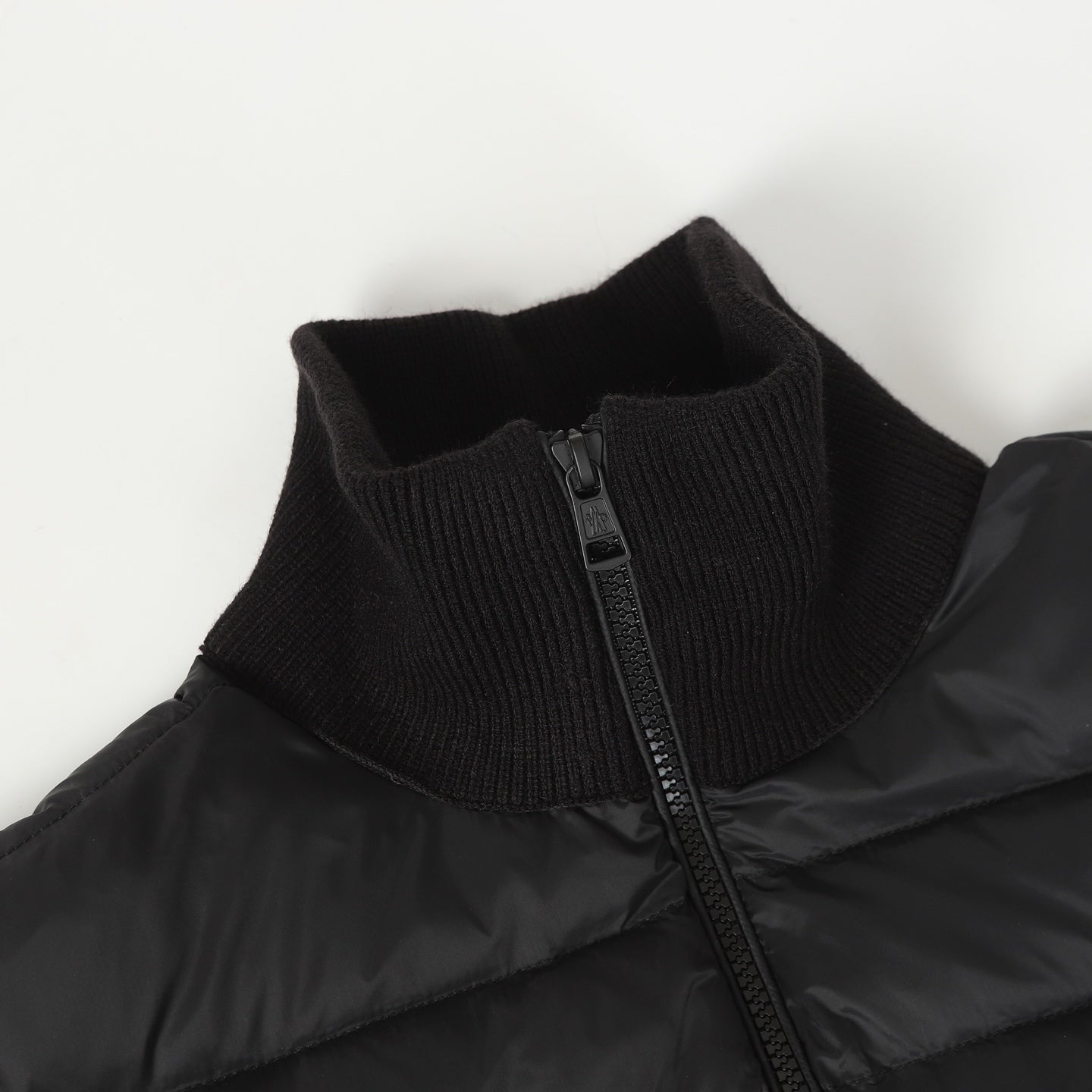 Wool Sleeve Matt Black Hooded Knitted Jacket