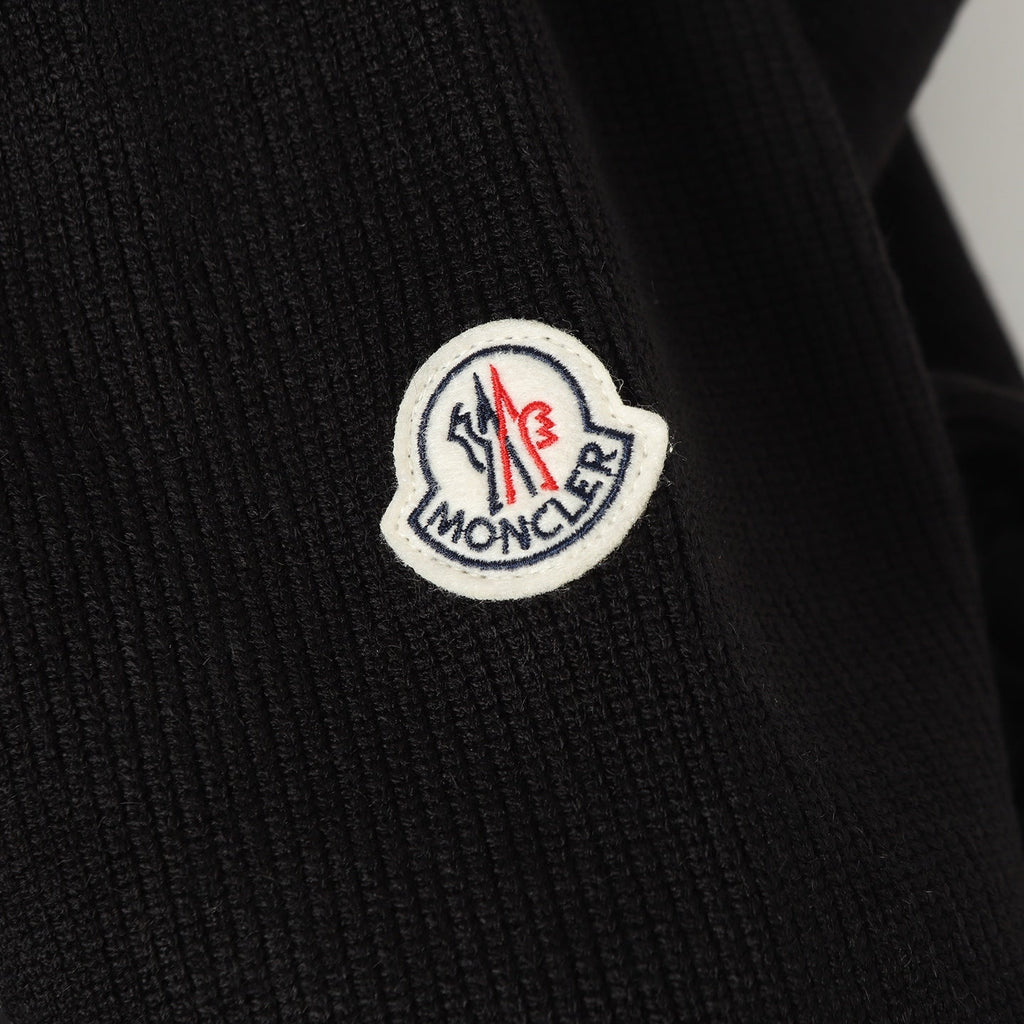 Wool Sleeve Matt Black Hooded Knitted Jacket