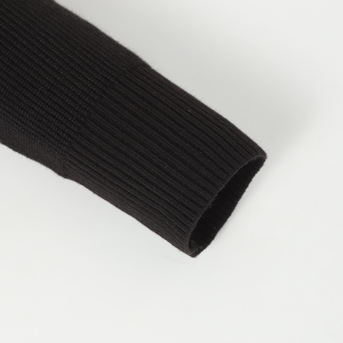 Wool Sleeve Matt Black Hooded Knitted Jacket