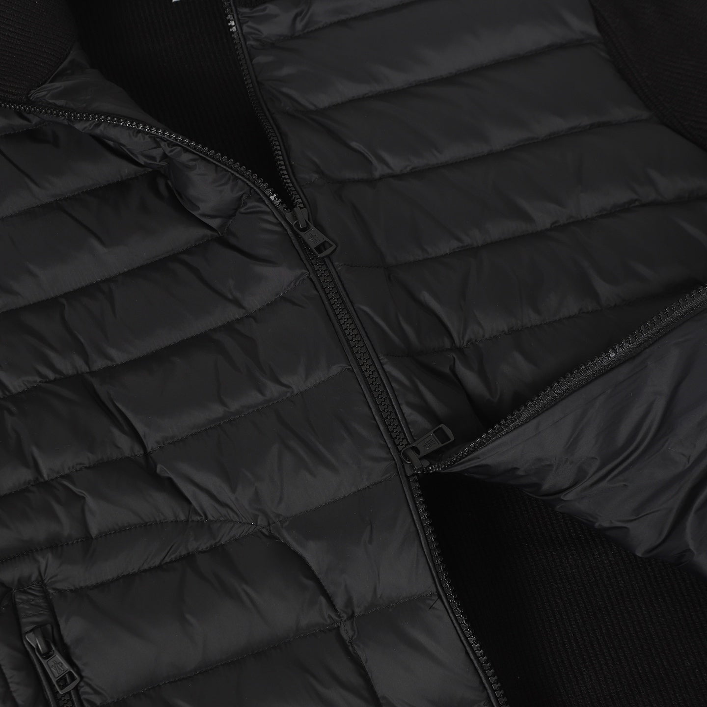 Wool Sleeve Matt Black Hooded Knitted Jacket