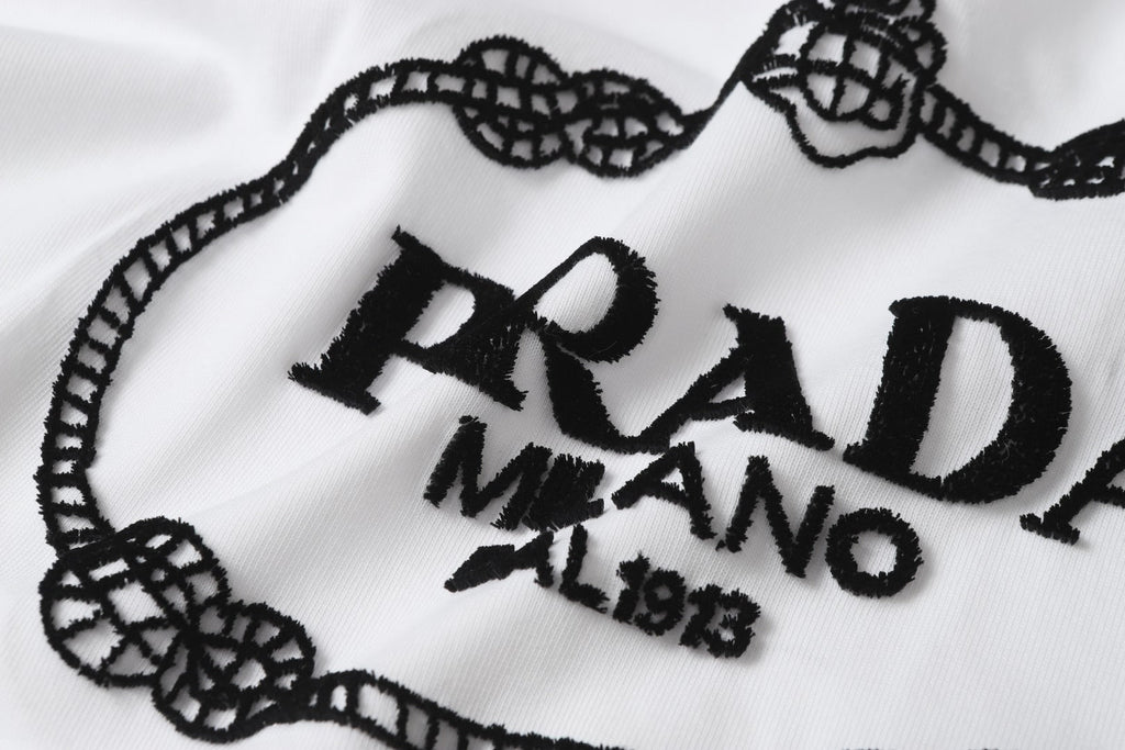 Embroidered flocked cotton T-shirt