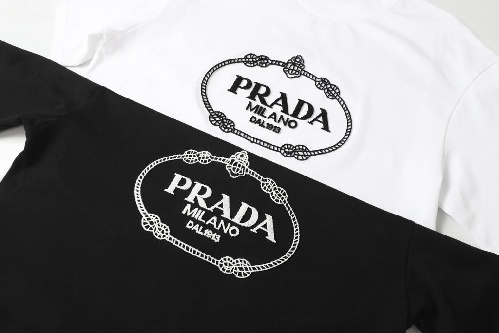 Embroidered flocked cotton T-shirt