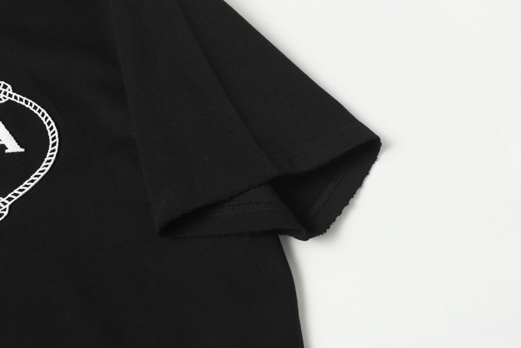 Embroidered flocked cotton T-shirt