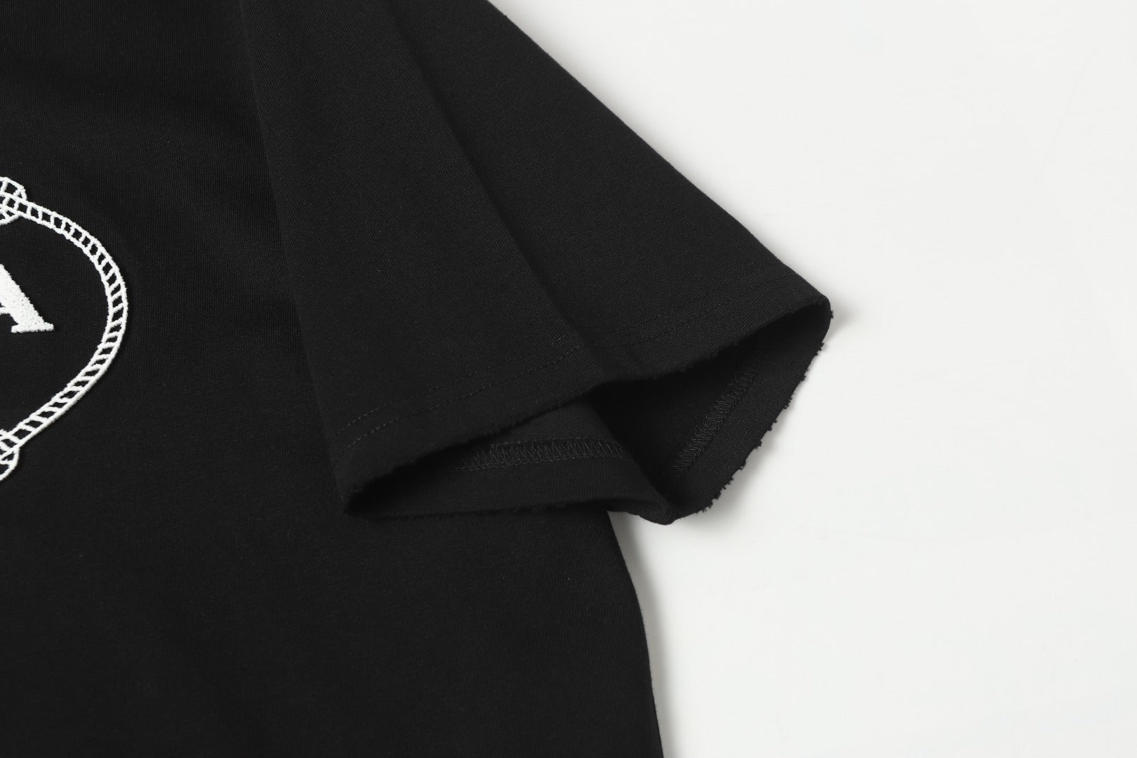 Embroidered flocked cotton T-shirt