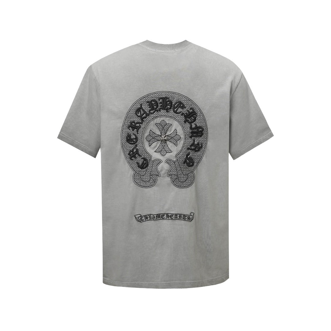 Double-sided embroidered cotton T-shirt